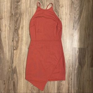 NWT Pitaya Lace Back Envelope Hem Bodycon Halter Neck Mini Dress in Marsala Red